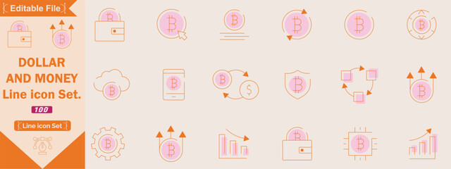 Dollar Money currency sign icon set. Finance, money, payment, banking, investment, price, bank, earning icons. Thin line editable stroke vector illustrations