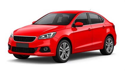 Obraz premium Studio shot of a vibrant red sedan car on a clean white background