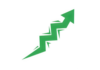 Obraz premium A green arrow pointing upwards with a zigzag pattern isolated on transparent background