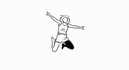 Fototapeta premium A line drawing of a woman in mid-air, arms outstretched, looking joyful