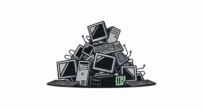 A haphazard pile of old computer equipment