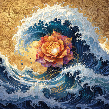 Wallpaper design with flower and ocean wave. luxury gold oriental style background vector. Chinese and Japanese oriental line art with golden texture. ... See More
