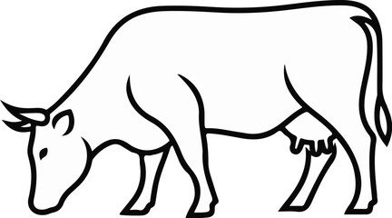 Obraz premium A simple black and white line drawing of a cow grazing