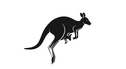 Fototapeta premium Kangaroo with joey in pouch silhouette.