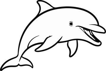 Fototapeta premium A simple black and white line drawing of a happy dolphin with its mouth open