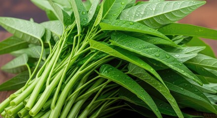 Obraz premium Fresh Water Spinach - A Healthy Green Vegetable.