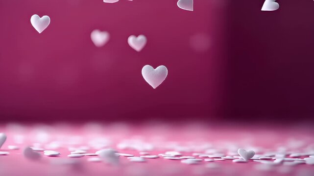 Romantic love theme for Valentines Day. A vibrant pink background with numerous white heartshaped objects floating in the air, creating a romantic atmosphere. The resolution of the image is 1920x1200.