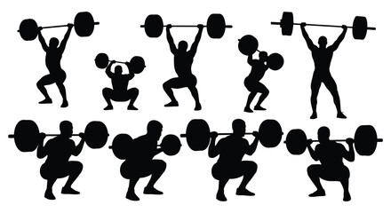 A collection of weightlifters in dynamic poses showcasing strength and athleticism a striking silhouette © Kuntol02