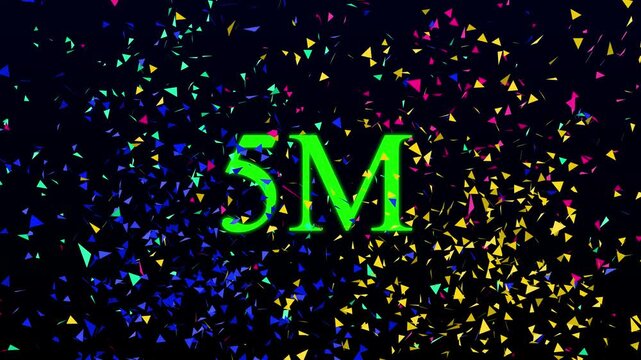 Thank you for 5 Million followers 3D. 3D rendering. The Futuristic text effect motion video Glowing neon light 5M followers or subscribers celebration and congratulations for 5m on black background