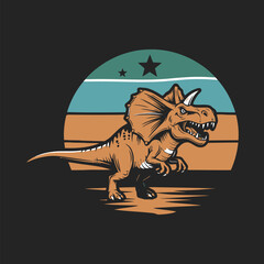 Dinosaur graphic design with a triceratops in a circular logo tshirt design © MdAnisul