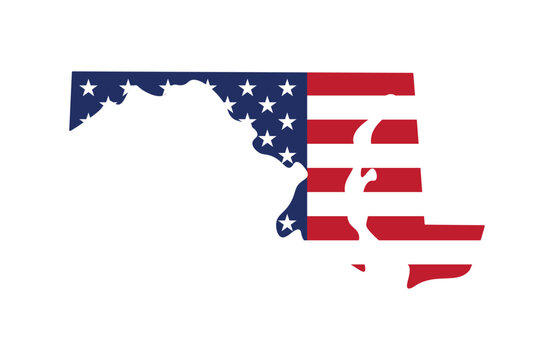 Maryland map silhouette with American flag