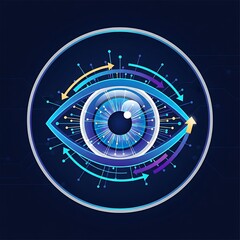 Futuristic digital eye with data visualization and connectivity elements isolated on transparent background