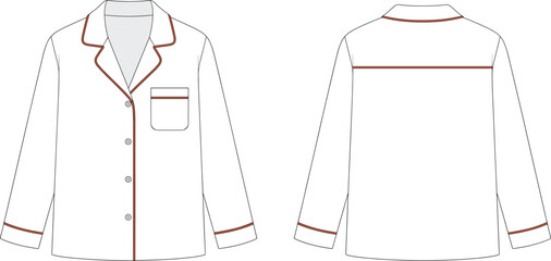 Pajama Top Vector Template, White Sleepwear Shirt Illustration, Long Sleeve Nightwear Technical Flat, Apparel Design © VectoInfinity 