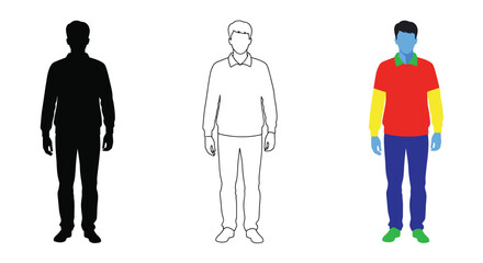 Three representations of a man including a striking black silhouette