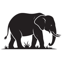 Fototapeta premium Elephant walking in grassland silhouette flat design vector illustration