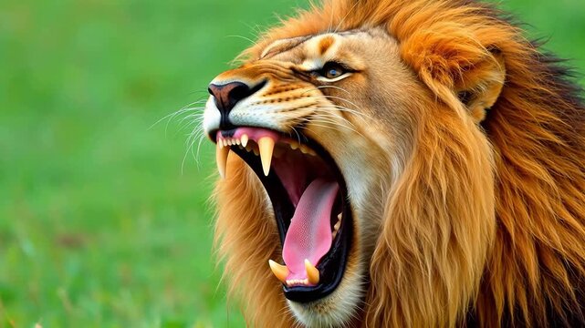 Lion with open mouth and sharp teeth