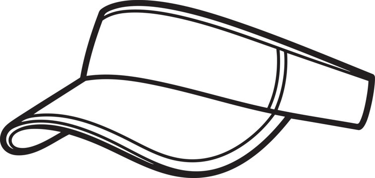 Black and white outline illustration of a visor, sports headwear.