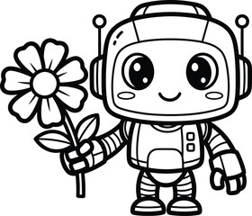 Fototapeta premium A cartoon astronaut holding a flower in a friendly pose