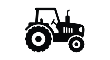 Black silhouette of a classic farm tractor against a white background silhouette © HN2.00