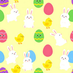 Obraz premium A pattern of easter eggs and rabbits