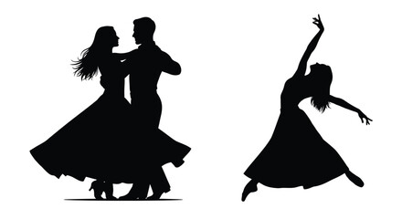 Couple dancing with a woman in motion a striking silhouette © HN2.00