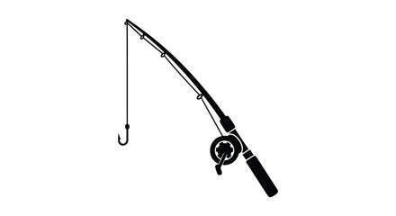 A minimalist depiction of a fishing rod and tackle presented as a striking silhouette high quality