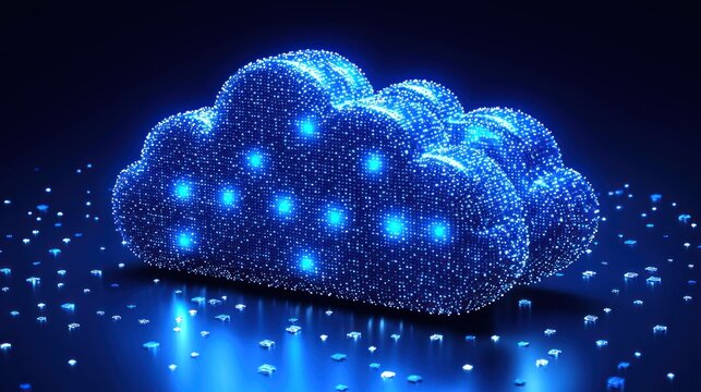 Glowing cloud with digital data, dark background
