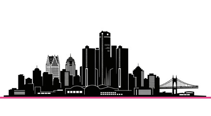 Obraz premium City skyline silhouette with modern architecture and suspension bridge