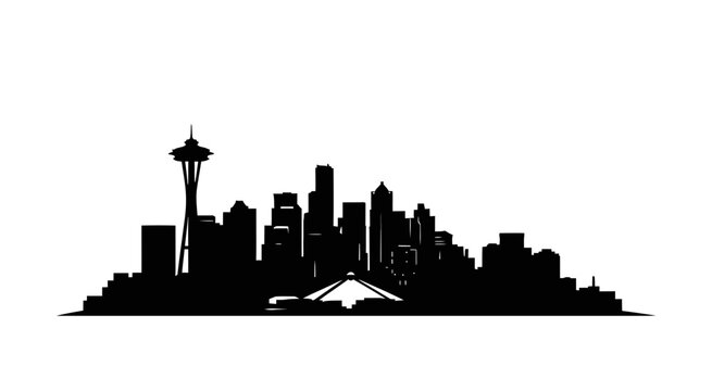 Seattle city skyline with space needle and mount rainier