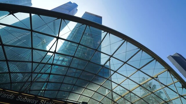 Entrance of Hudson Yards subway station in New York City Manhattan NYC