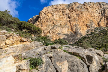 Fototapeta premium Exploring Caminito del Rey in Spain with rocky cliffs and clear skies