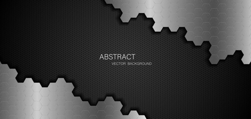 Metal background. Abstract silver polygons on dark steel mesh background. with free space for design. Modern technology innovation concept background © Natt