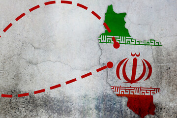 Obraz premium Map of Iran with military symbols showing conflict and tension with the USA