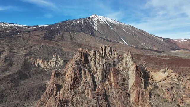 Aerial Drone View of Teide Volcano and Rock Formations Tenerife
