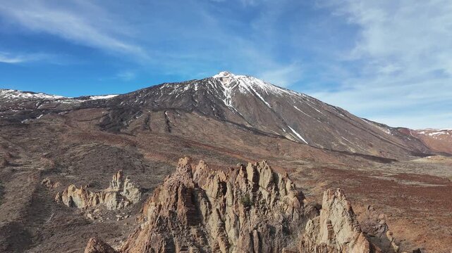 Aerial Drone View of Teide Volcano and Rock Formations Tenerife
