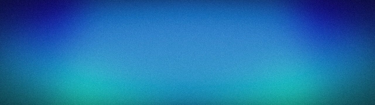 Wide grainy gradient background with deep blue and turquoise neon glow for modern design