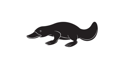 Platypus silhouette with distinct bill and webbed feet, rendered in a clean, minimalist black and white design.