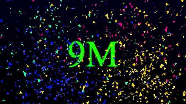 Number 9M Neon Futuristic Effect,The animated 9M neon text effect motion video Glowing neon light 9M followers or subscribers celebration text animation and congratulations for 9m on black background