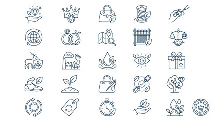 Fototapeta premium Set of 25 Minimalist Line Art Icons on White Background, Perfect for Business and Eco-Friendly Concepts