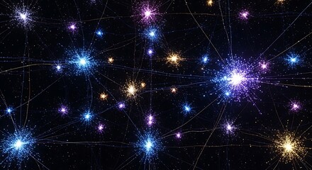 Fototapeta premium Digital star network grid representing data connections across space, futuristic communication nodes and cosmic information exchange system