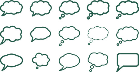 Collection of various green speech bubbles and thought clouds for design  communication icons