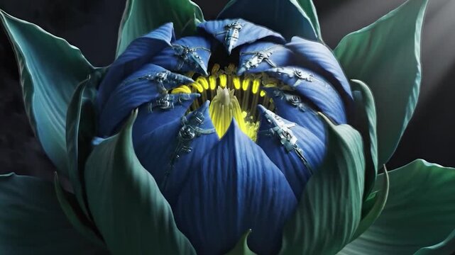 Mysterious Blue Lotus Bud Unfurling in Dramatic Light.
