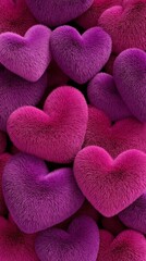 Obraz premium Deep pink fluffy heart shapes create a bold love texture, ideal for holiday promotions, posters, and social media designs.