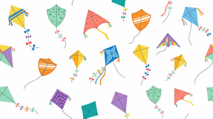 Seamless colorful kite pattern with playful flying tails and whimsical design. © pixel*