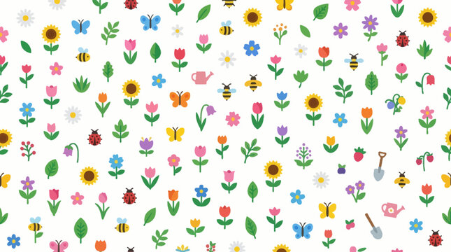 Colorful seamless floral pattern with handdrawn spring blooms.
