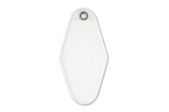 Blank white vintage motel keychain tag with transparent background