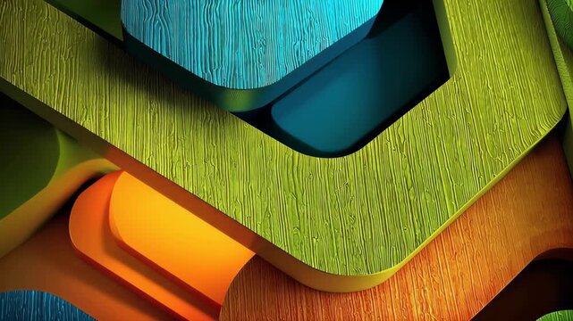 Abstract shapes in bright colors arranged in various patterns