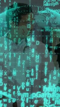 Vertical video: Spinning globe, teal code starting doctor adjusting steth, reviewing medical data