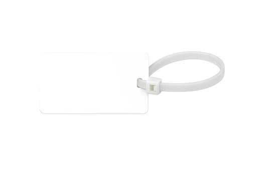 White blank luggage tag with plastic cable tie