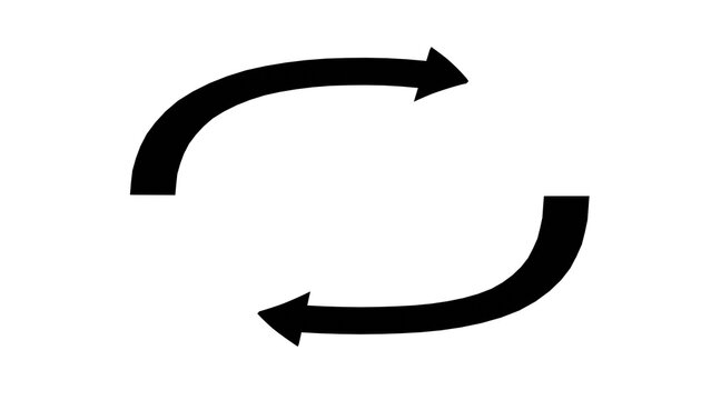 3D black curved refresh arrows sync symbol, cycle exchange concept, isolated on white background